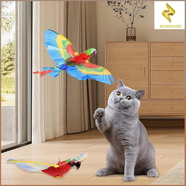 Two Cats Play with a Toy Rod with Feathers for Teasing. Vector